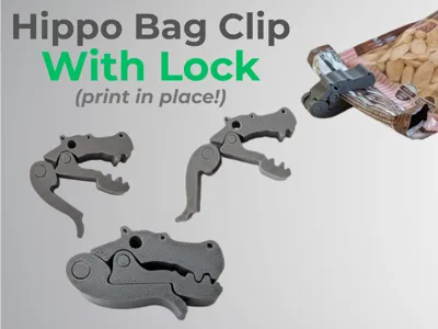 Hippo Bag Clip With Lock - Print In Place
