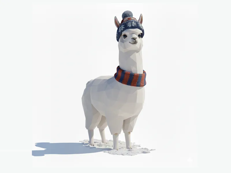 winter alpaca with scarf and wool hat