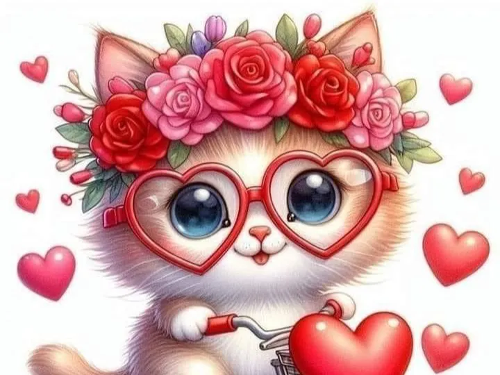 Chaton super cute avec lunette en forme de coeur