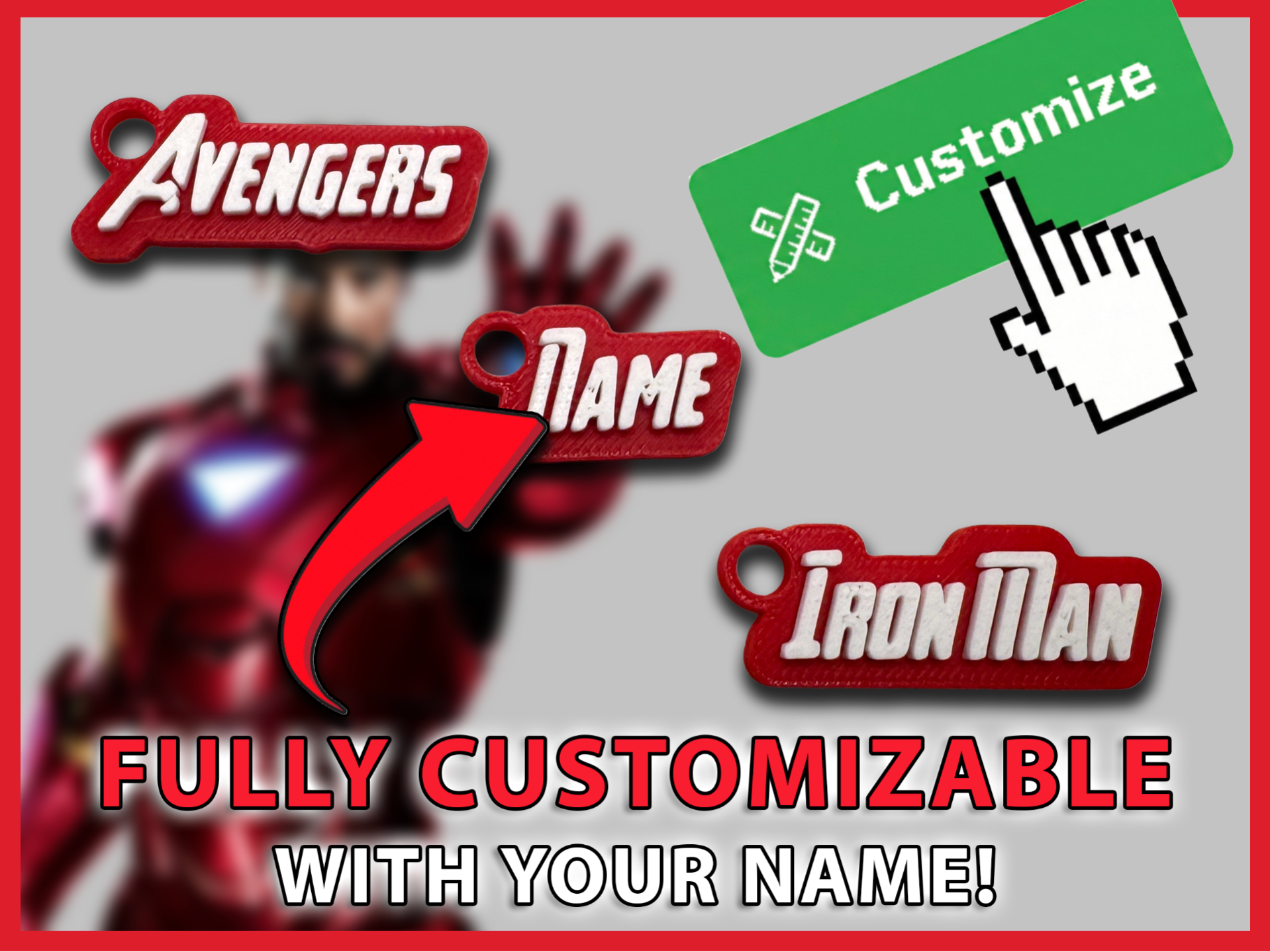 Avengers font fuly customizable keychain
