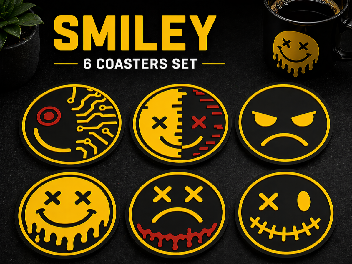 Smiley Coasters – Set de 6 dessous de verre