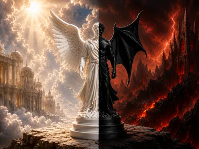 Angel & Demon Duality Statue Fantasy Sculpture