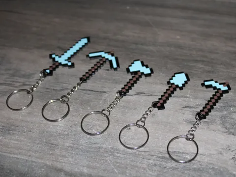 Minecraft Sword Pickaxe Keychain Collection view 2