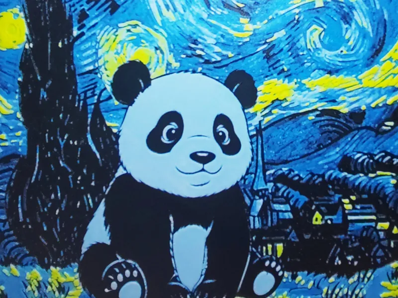 Panda in the Starry Night
