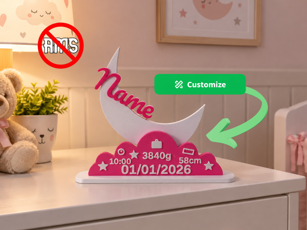 Customizable Baby Birth Plaque, Moon & Cloud - 3D printed Decor, in stock in India