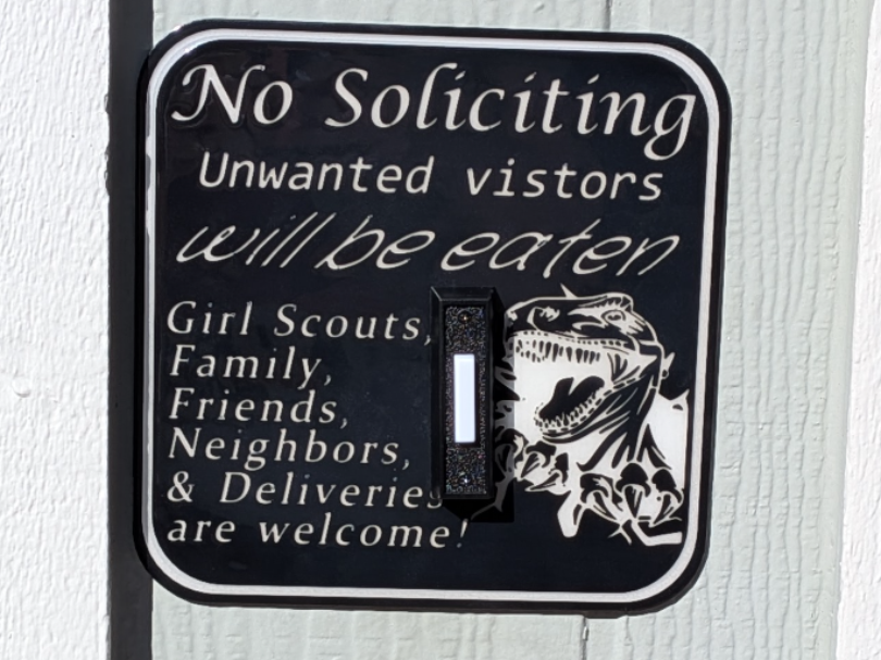 No Soliciting T-Rex with custom text