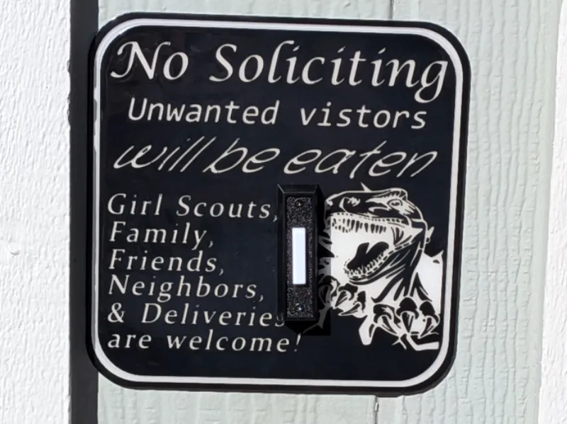 No Soliciting T-Rex with custom text