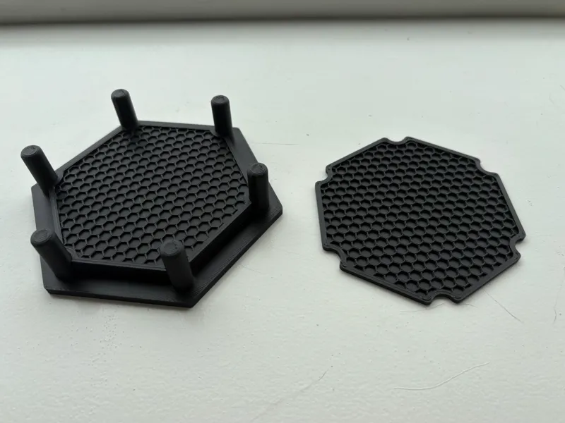 hexagonal coaster with appropriate holder