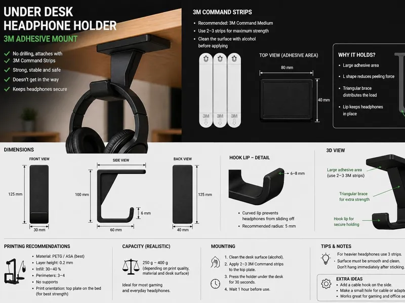 Under Desk Headphone Holder – Strong & Minimal