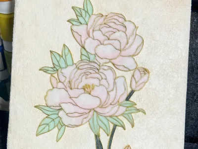 Cloisonné Enamel Peony Transparent Base 3D Cloisonné 30 Minutes