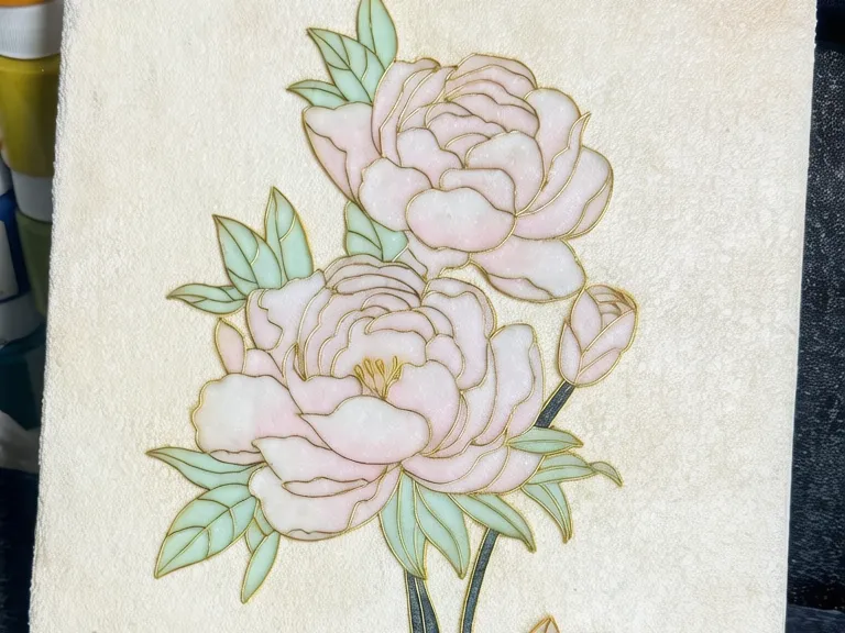 掐丝珐琅 牡丹花 透明底板 3d掐丝 30分钟