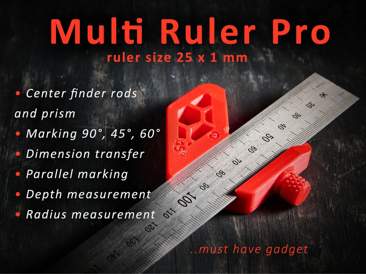 Proslide Tool Ruler Logo 3Dプリント Multi Ruler Pro - スチール定規ガジェット (サイズ 25x1mm) - 無料3Dモデル -MakerWorld