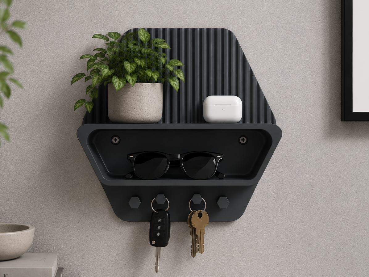 Modern Entryway Organizer Shelf with Key Hooks