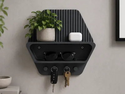 Modern Entryway Organizer Shelf with Key Hooks