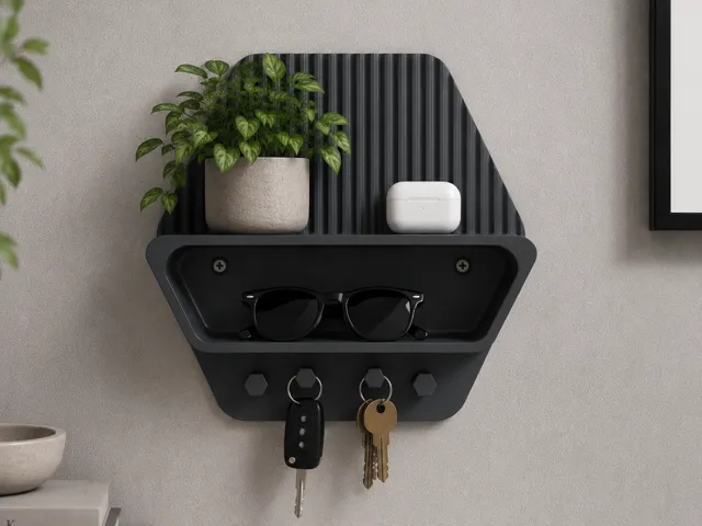Modern Entryway Organizer Shelf with Key Hooks