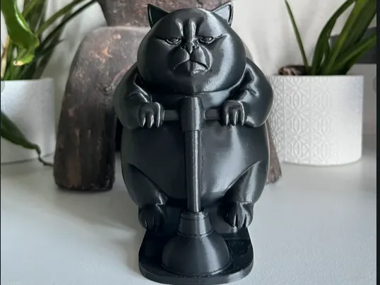 Fat cat riding scooter