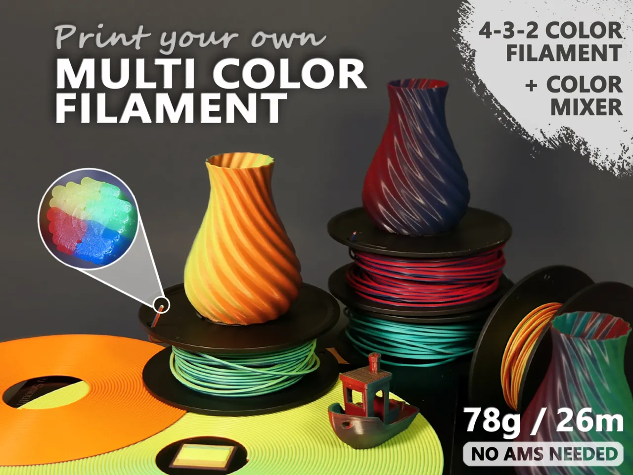 Multi Color Filament - 80g 4/3/2-Colors and Mixer view 2