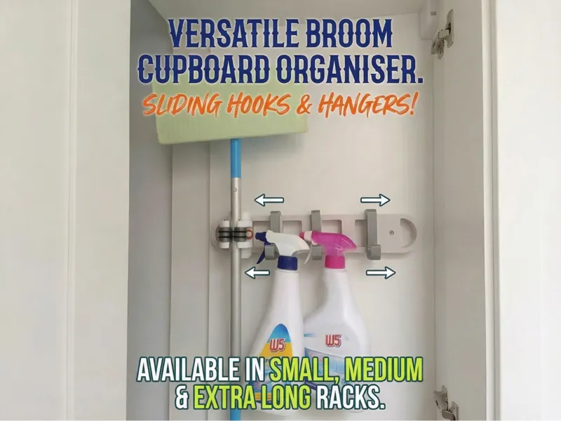 Broom/mop cupboard/closet organiser