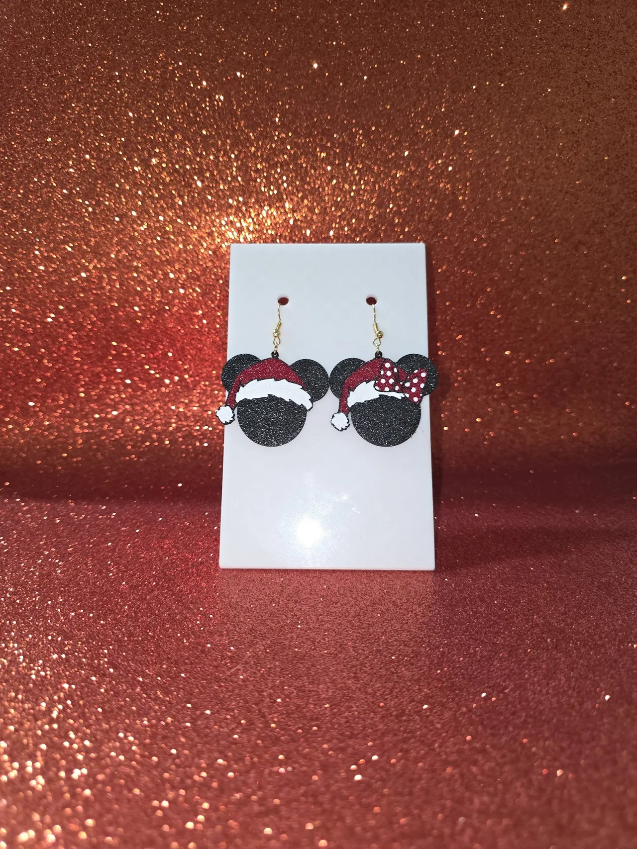 Santa Minnie and Mickey Mouse earrings view 2