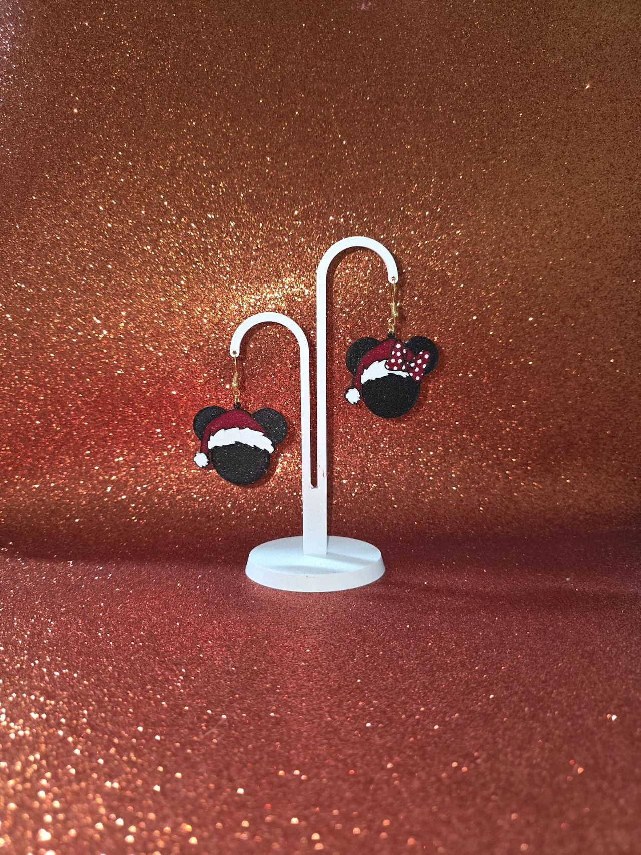 Santa Minnie and Mickey Mouse earrings view 3