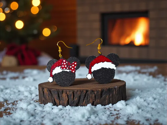 Santa Minnie and Mickey Mouse earrings