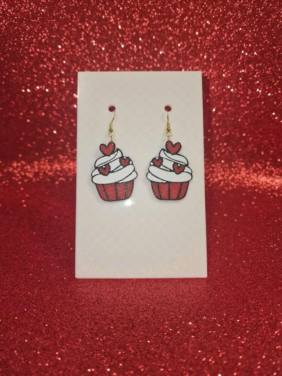 Valentine's day cupcake earrings view 2