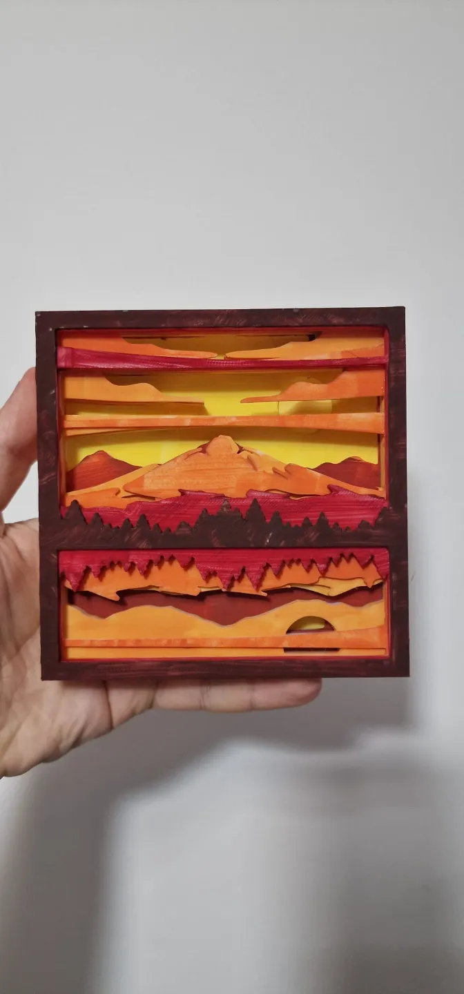 Mountain Sunset shadowbox - 3D layered