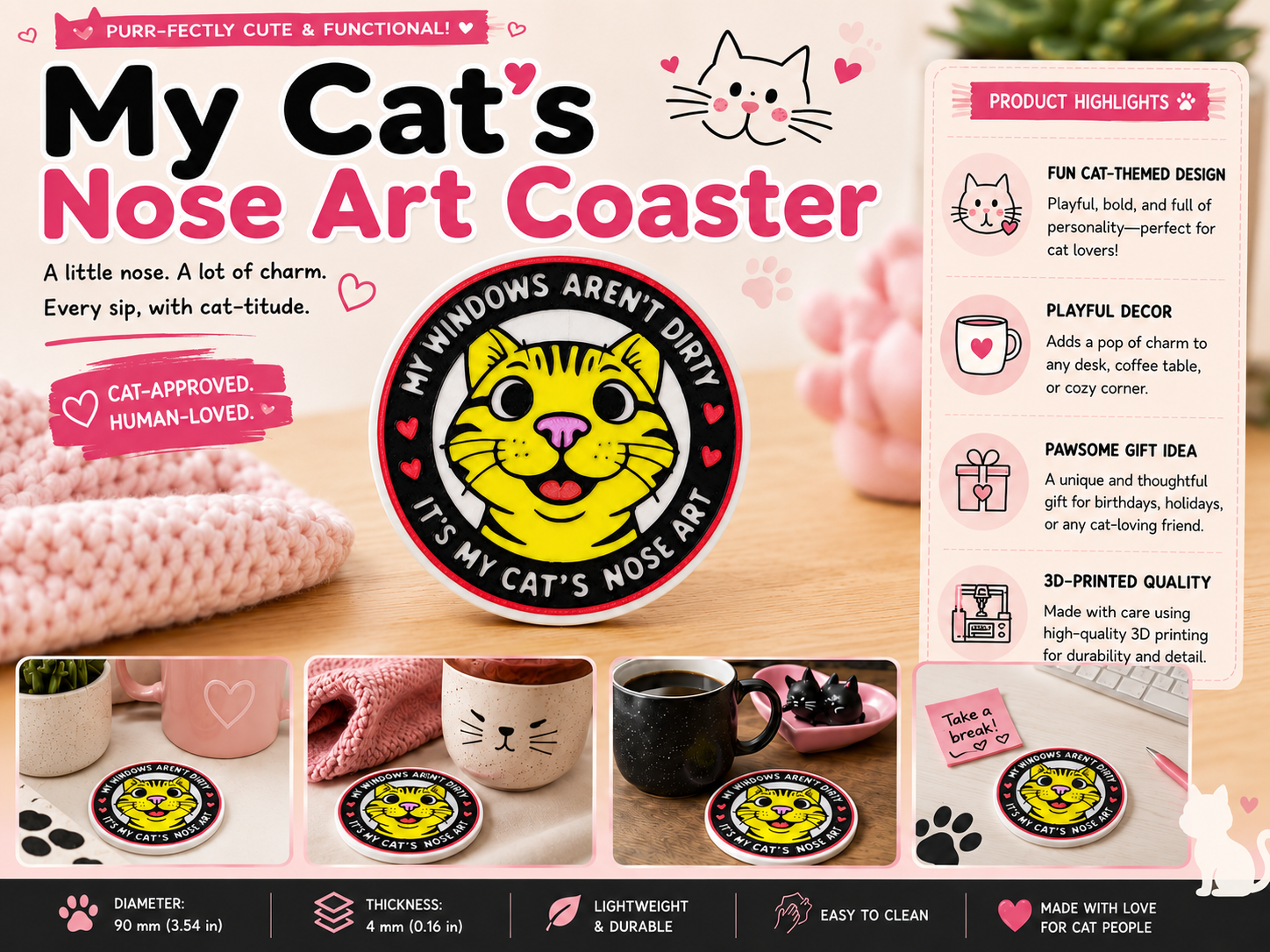 My Cat's Nose Art Drink Coaster