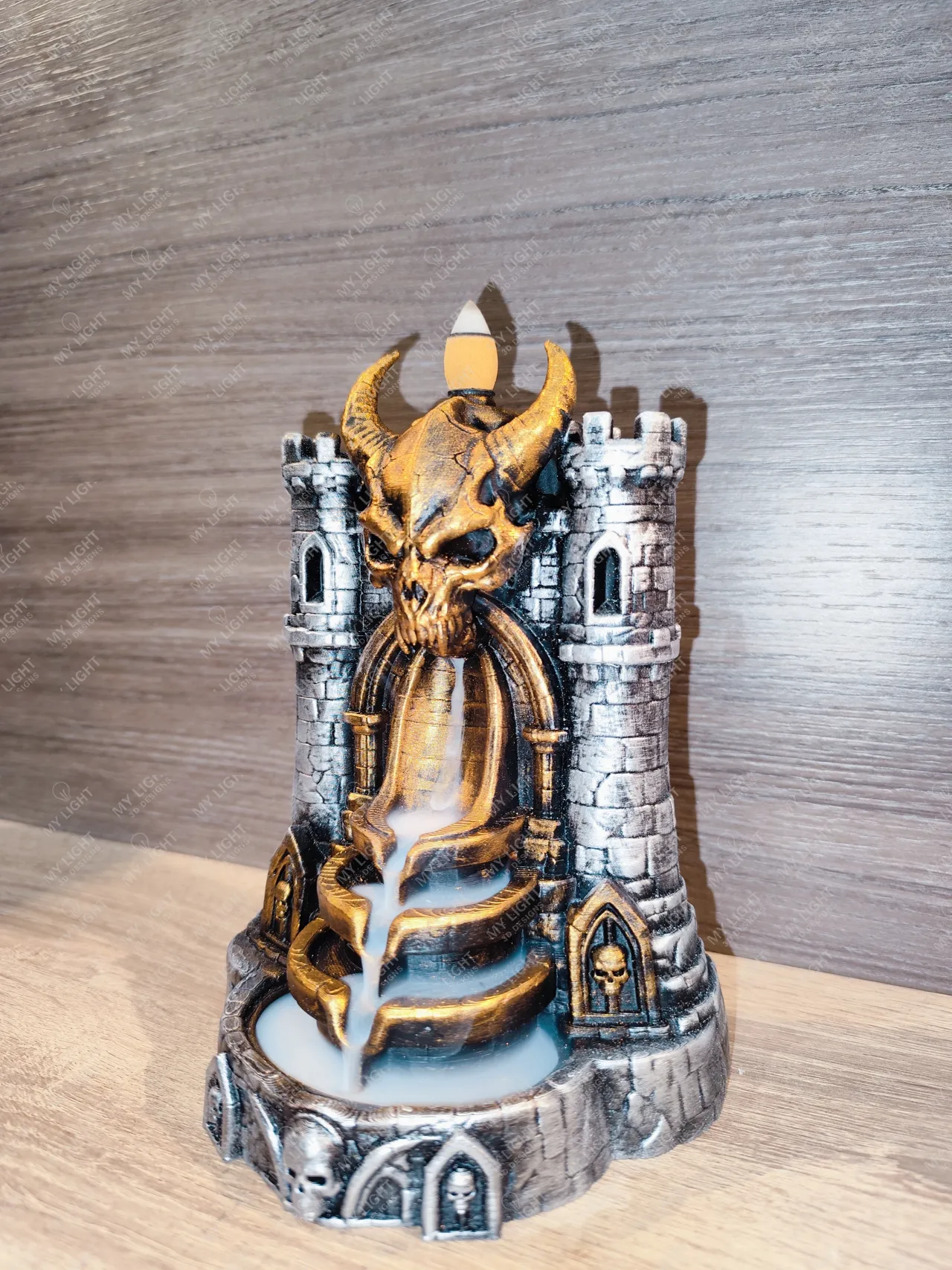 Demon Skull Castle Backflow Incense Burner view 3