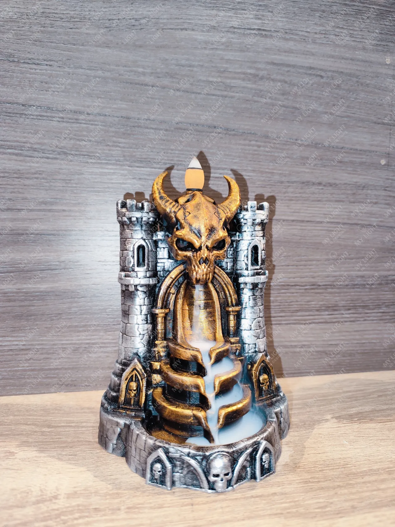 Demon Skull Castle Backflow Incense Burner view 2