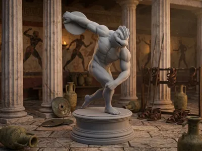 Ancient Disc Thrower Monster Statue