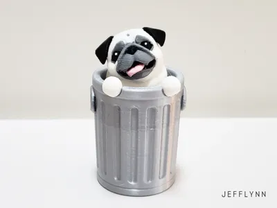 Silly Pug (Dog) in Trash Can or Cake