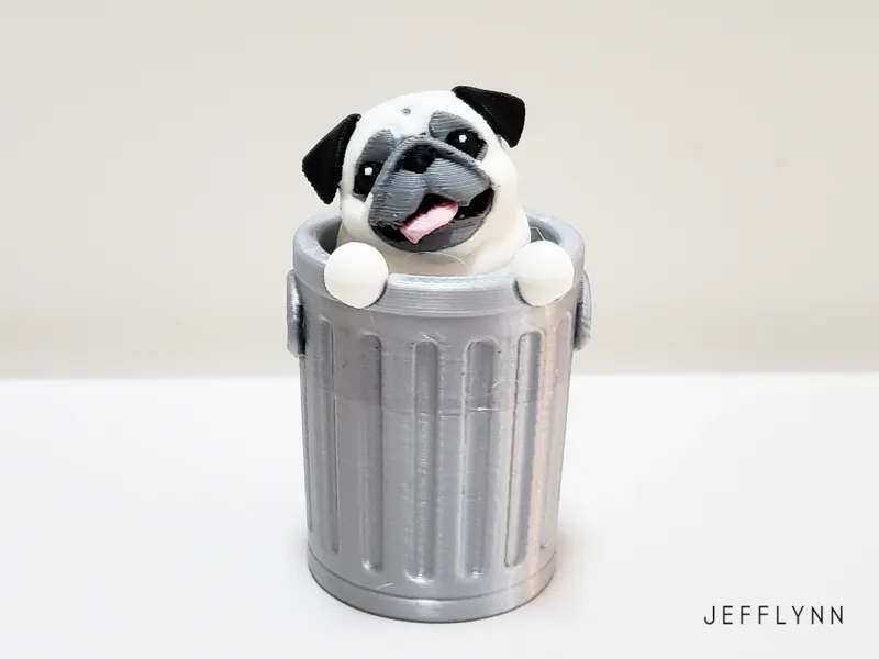 Silly Pug (Dog) in Trash Can or Cake