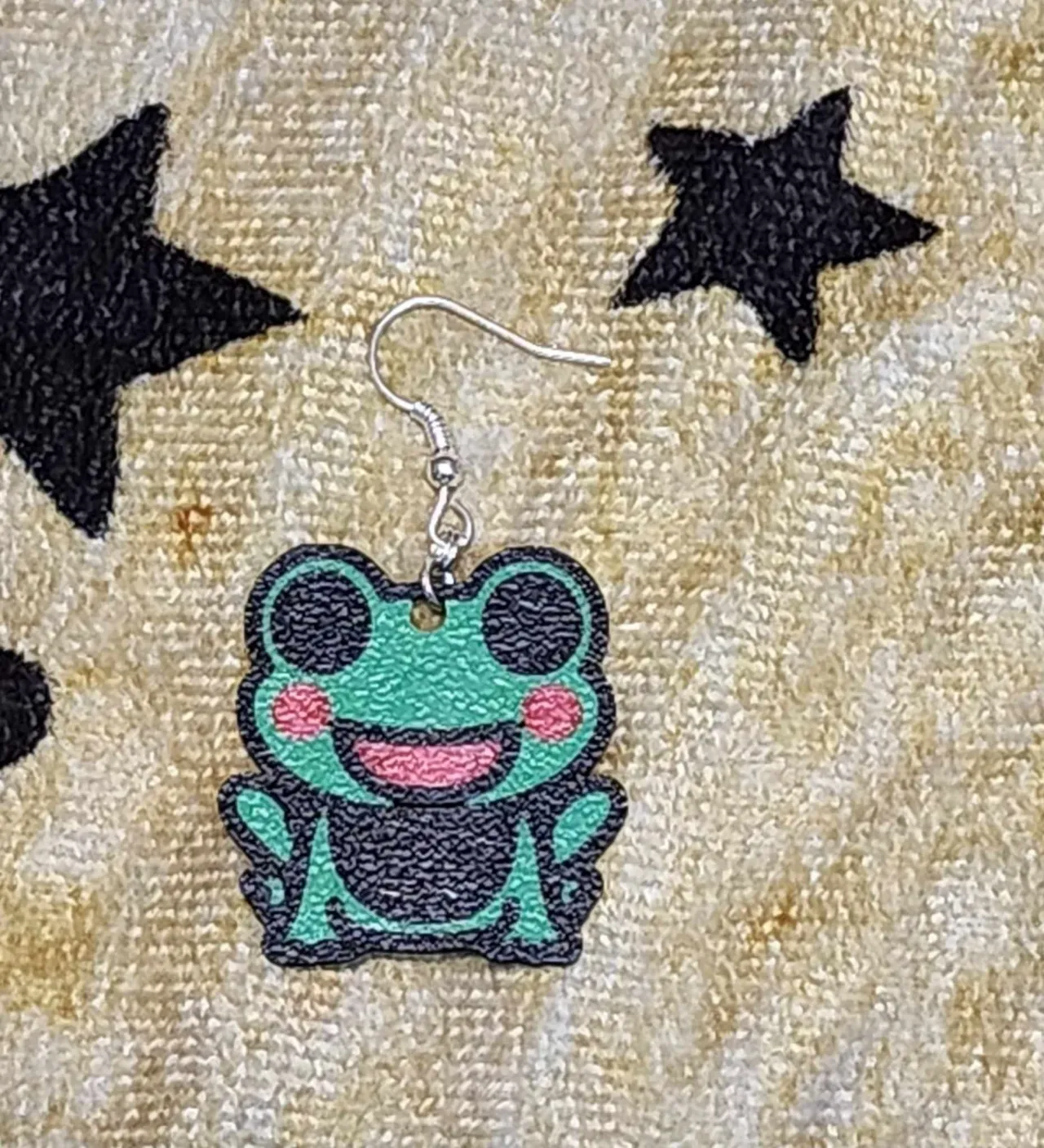 Cartoon frog earrings view 4