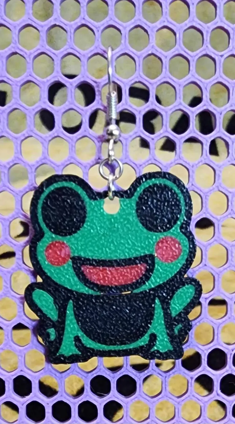Cartoon frog earrings view 3