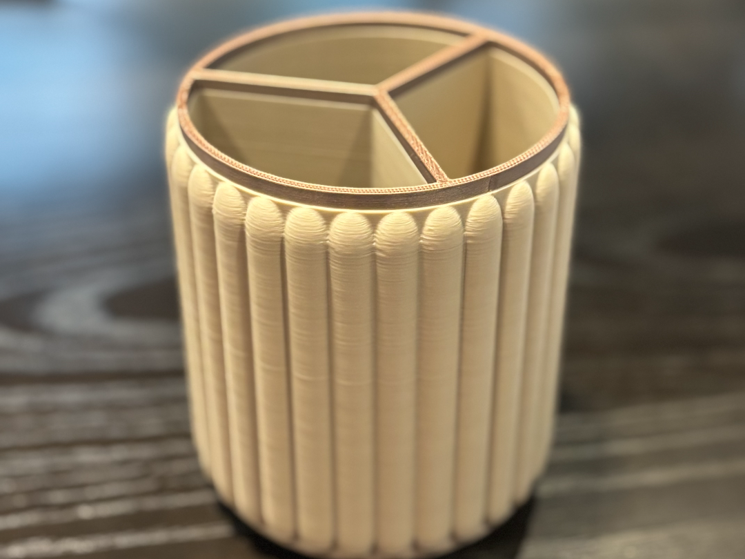 Fluted Desk Organizer | 3-Slot Pen & Pencil Cup