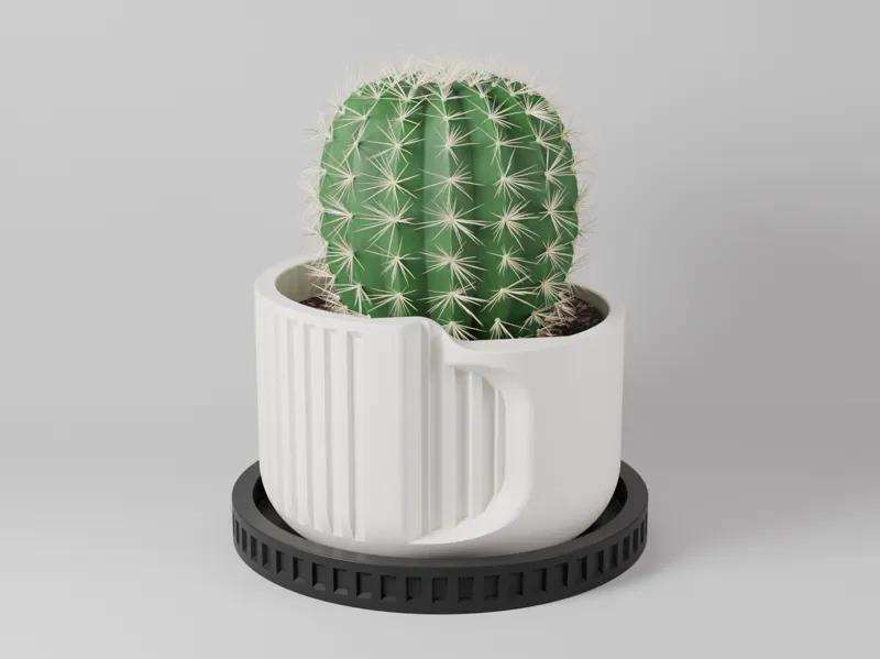 Modern Ribbed Planter with Matching Drainage Plate