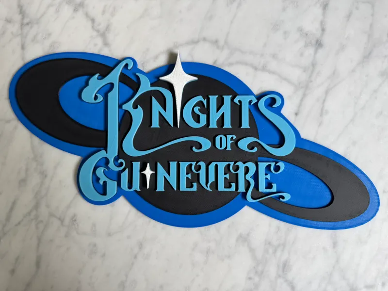 Knights of Guinevere logo + stand