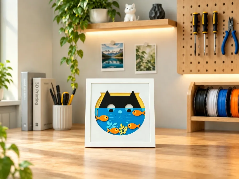Shadow Fich Funny Cat Fish Tank Shadow Box - Free 3D Print Model - MakerWorld