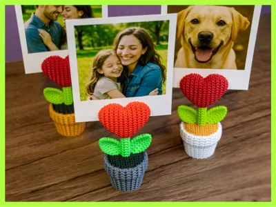Knitted Heart Plant Photo Holder (No AMS)
