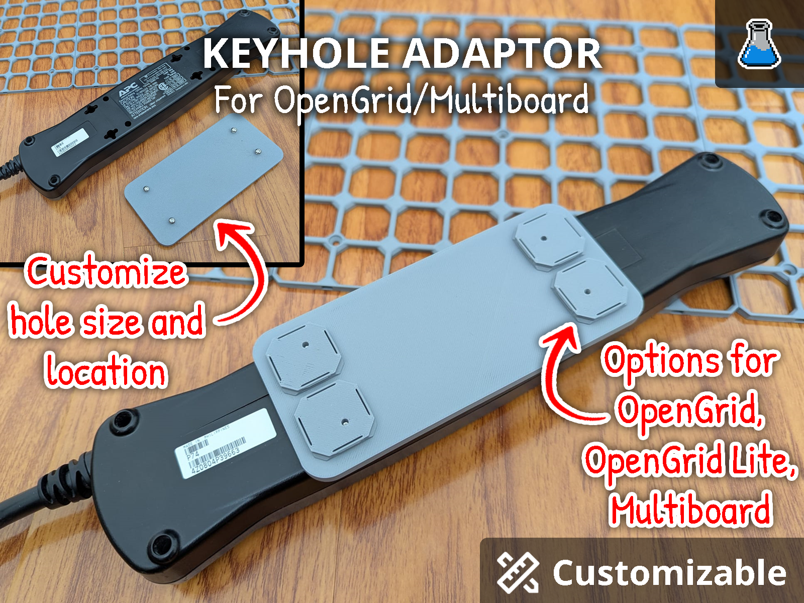 OpenGrid / Multiboard Keyhole Adaptor Plate