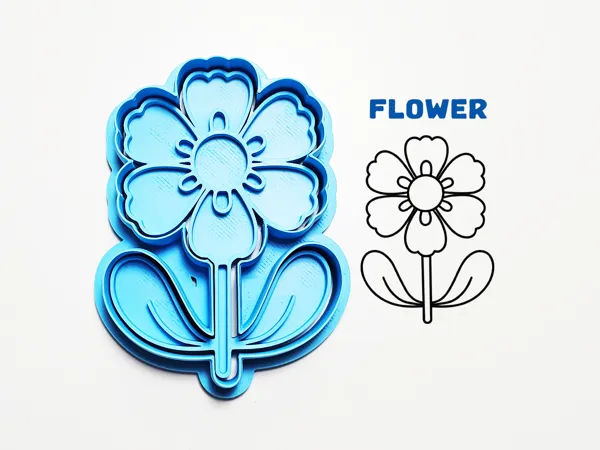 Emporte-pièce/tampon fleur avec tige et feuilles