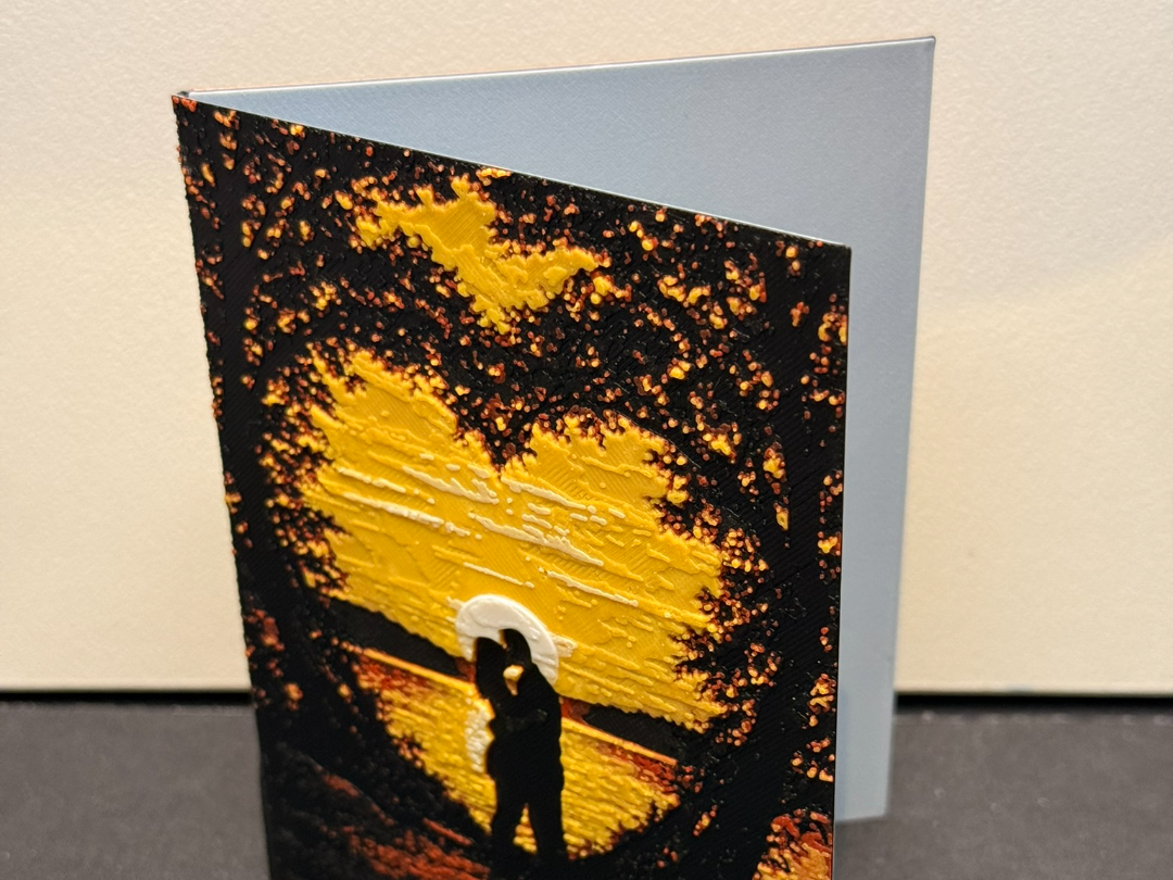 Sunset Heart Embrace Hueforge Valentine's Day Card