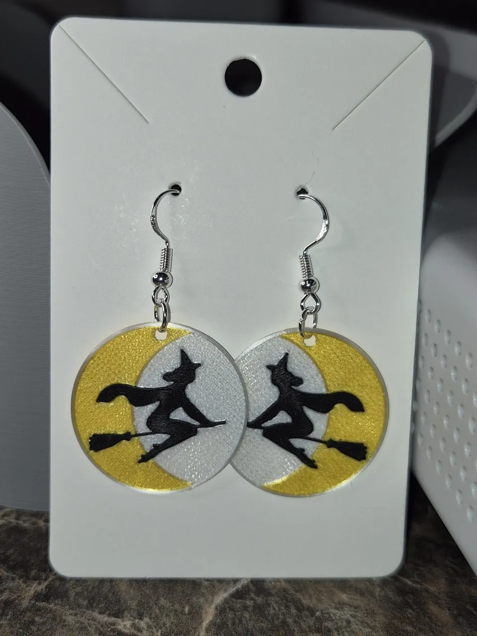 Broomstick Witch Moon Flyby Earrings for Halloween view 2