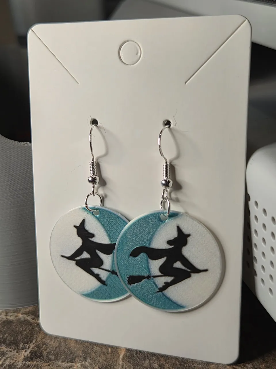 Broomstick Witch Moon Flyby Earrings for Halloween view 3