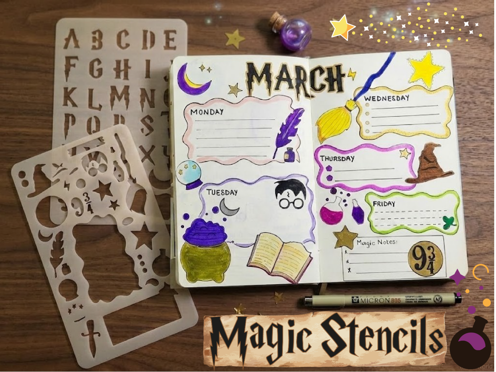 Alphabet & Journaling Stencils for Art - 2 Pack