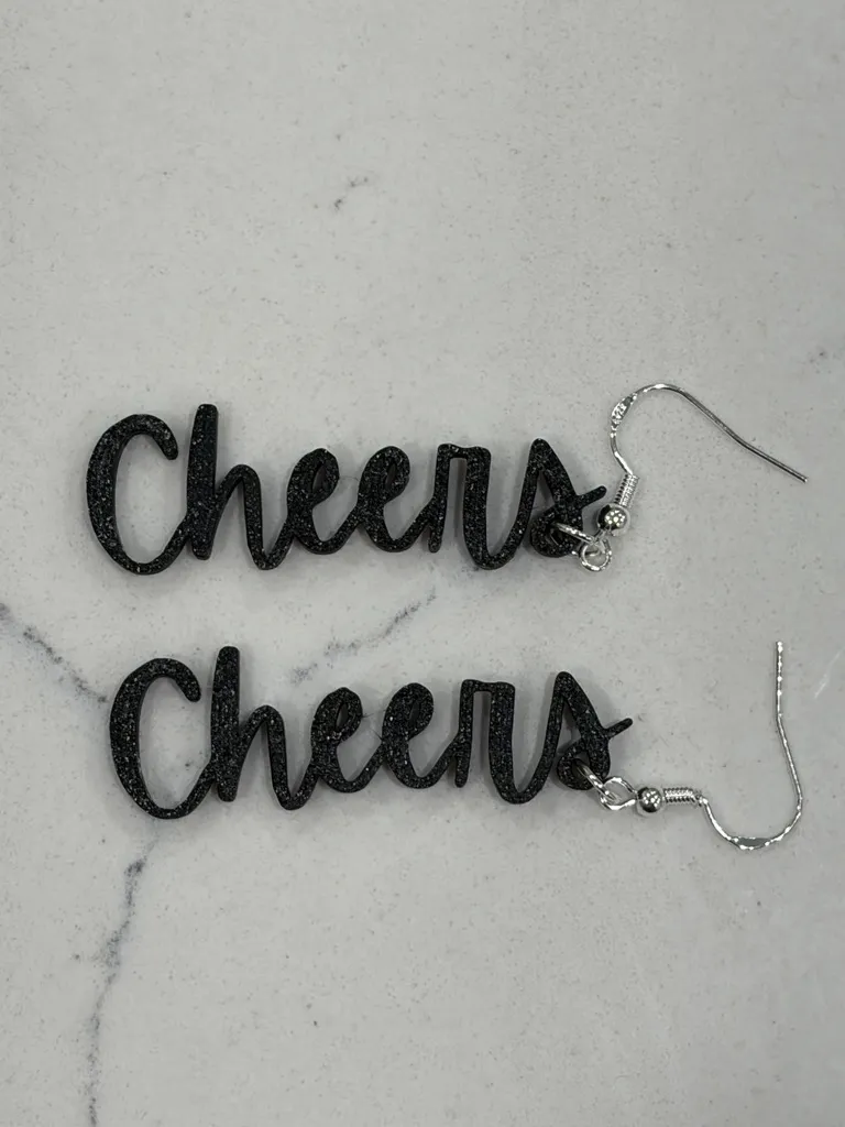 Cheers Script Earrings | 15 Min No AMS Print view 3