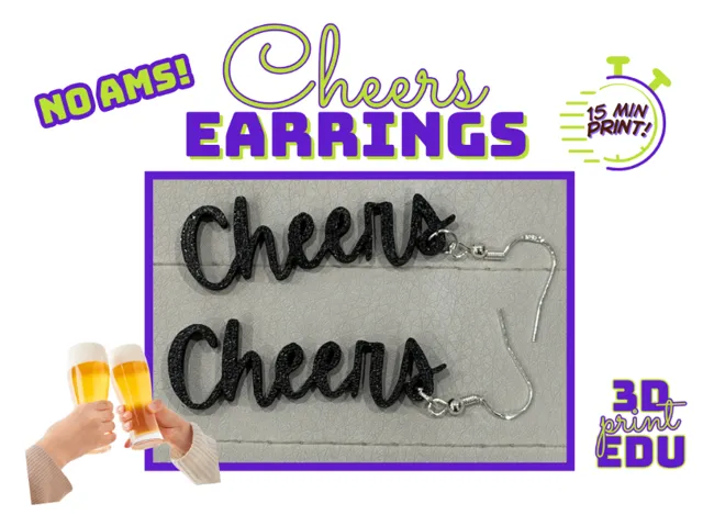 Cheers Script Earrings | 15 Min No AMS Print