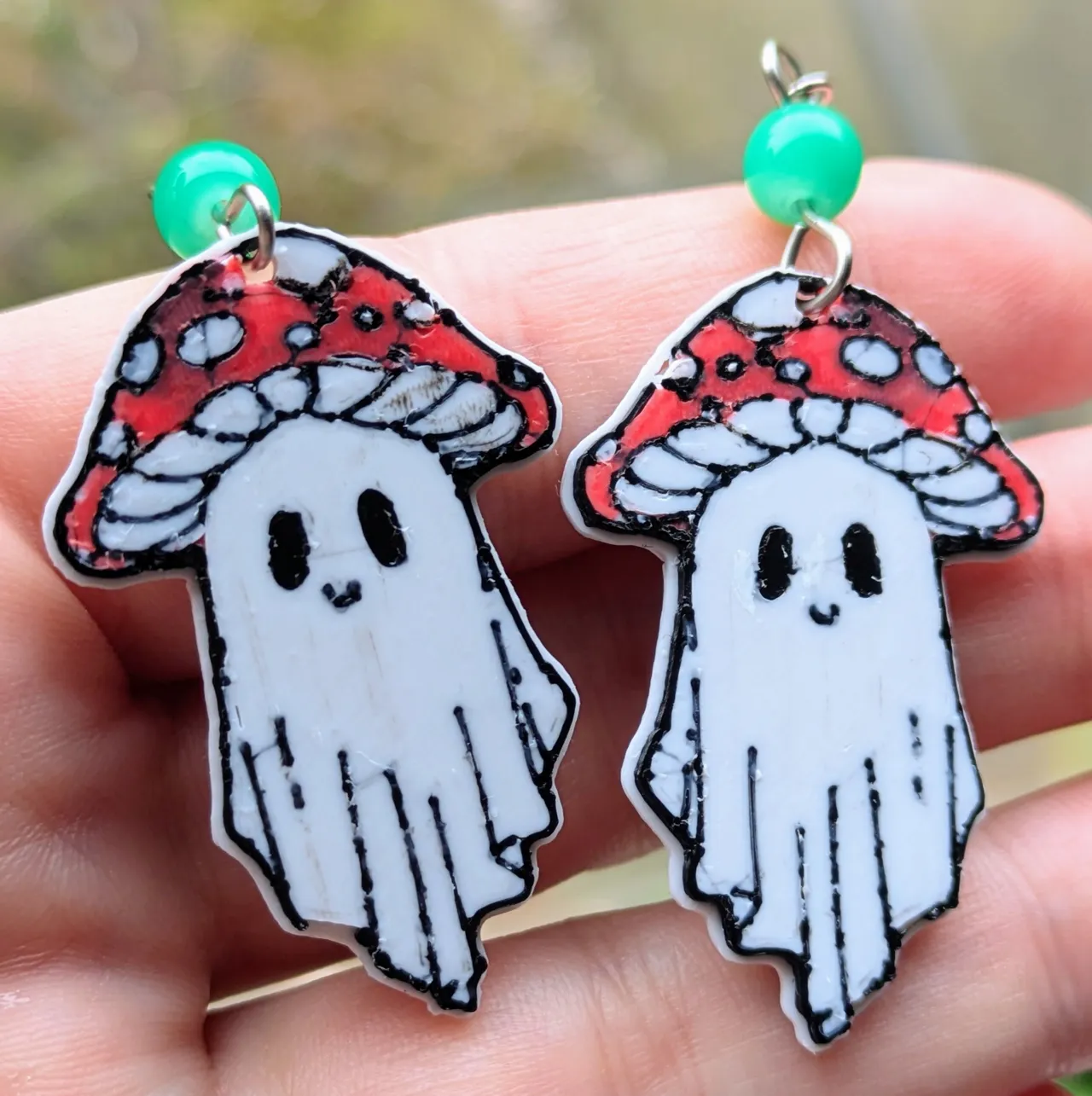 Cute Mushroom Ghost Earrings (flat & double-sided) view 2
