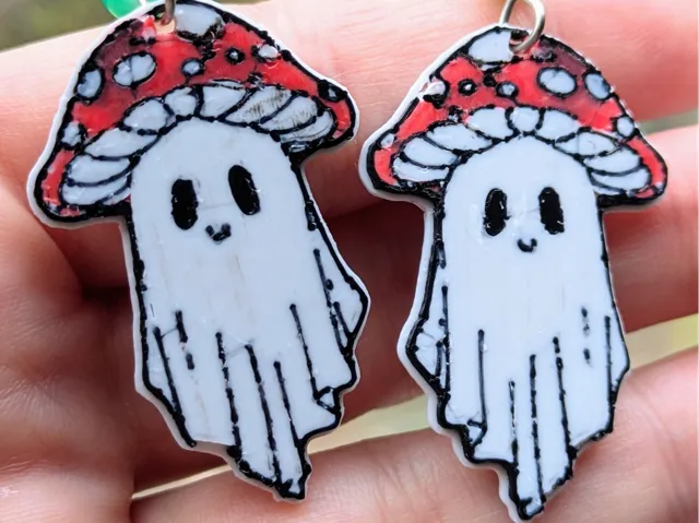 Cute Mushroom Ghost Earrings (flat & double-sided)